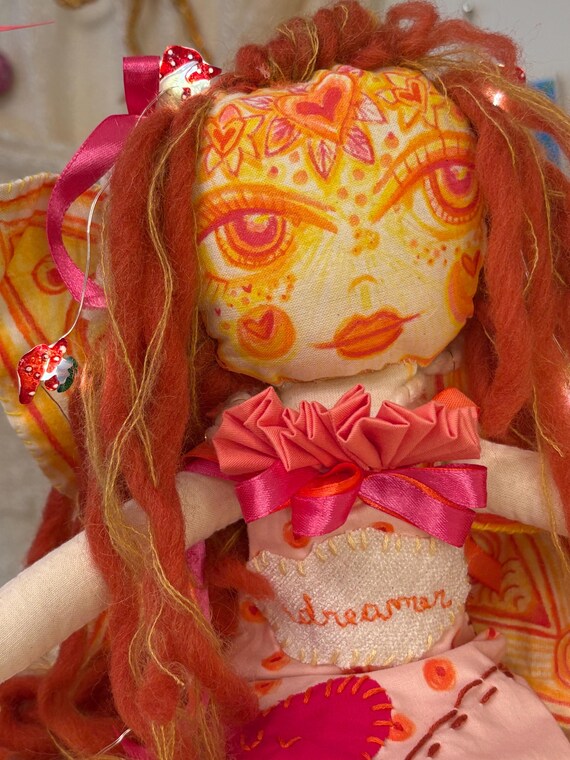 Handmade Plush Rag Doll: Soft Hair, Fairy Wings