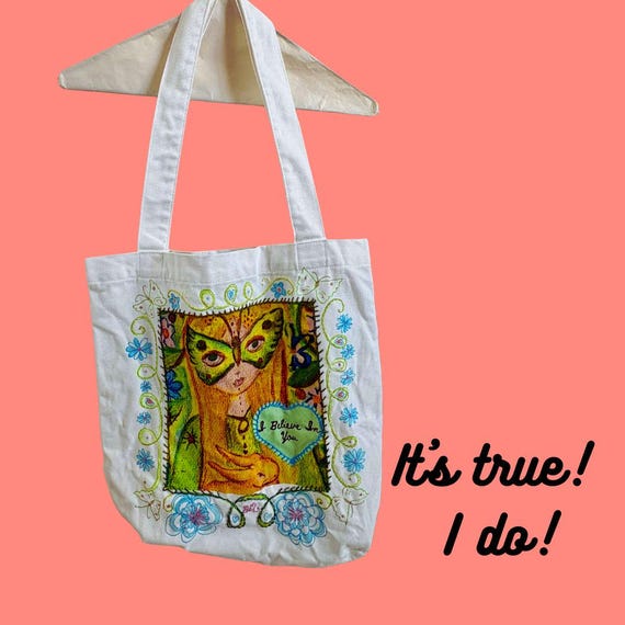 Handmade Canvas Tote Bag: Embroidered Watercolor Design