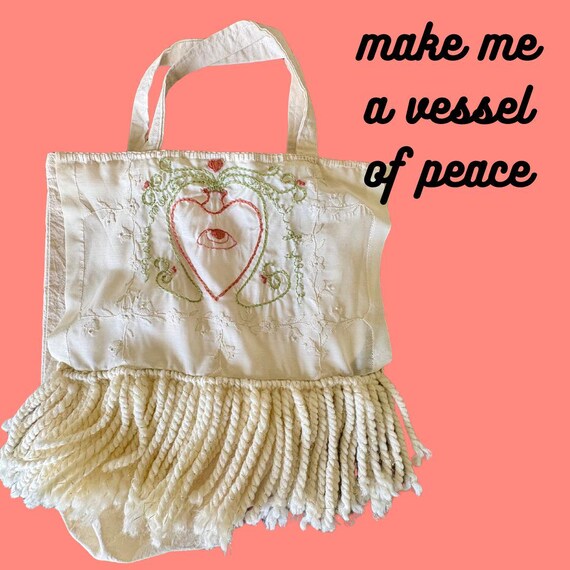 Handmade Embroidered Tote Bag: Upcycled Fabrics & Natural Fiber