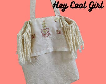 Handmade Embroidered Tote Bag: Upcycled Fabrics, Natural Fibers