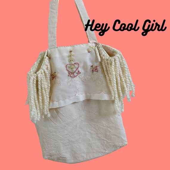 Handmade Embroidered Tote Bag: Upcycled Fabrics, Natural Fibers