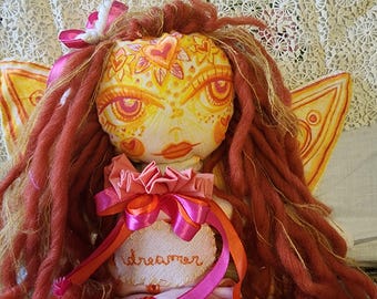 Handmade Plush Rag Doll: Soft Hair, Fairy Wings