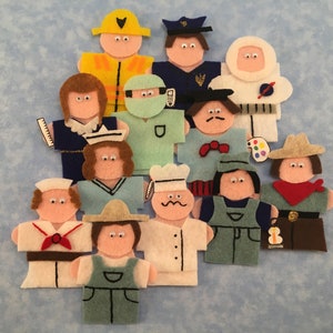 Finger Puppet Patterns - Hero Characters (12) - PDF File Only - Hero occupations like police officer, fire fighter, nurse and more!