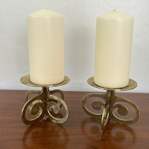 Brass Brutalist Candle Holders (2)