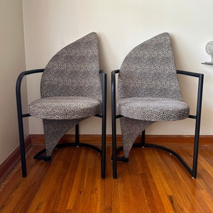 Cal Style Post Modern Pair of Dining Chairs in Iron and Cheetah Print