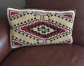 Vintage Needlepoint Throw Pillow - Hobo Aztec Design