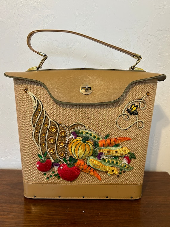 General Crafts Jewel Tone Appliqué Handbag - Vege… - image 1