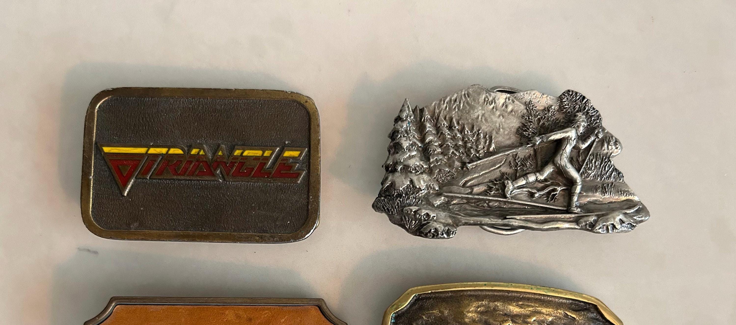 1978 women skier heavy brass buckle, USA made Brass Ski Buckle - Etsy main image 3