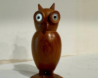 Laurids Lonborg Style Wooden Owl Figurine Vintage MCM Carved Teak Danish