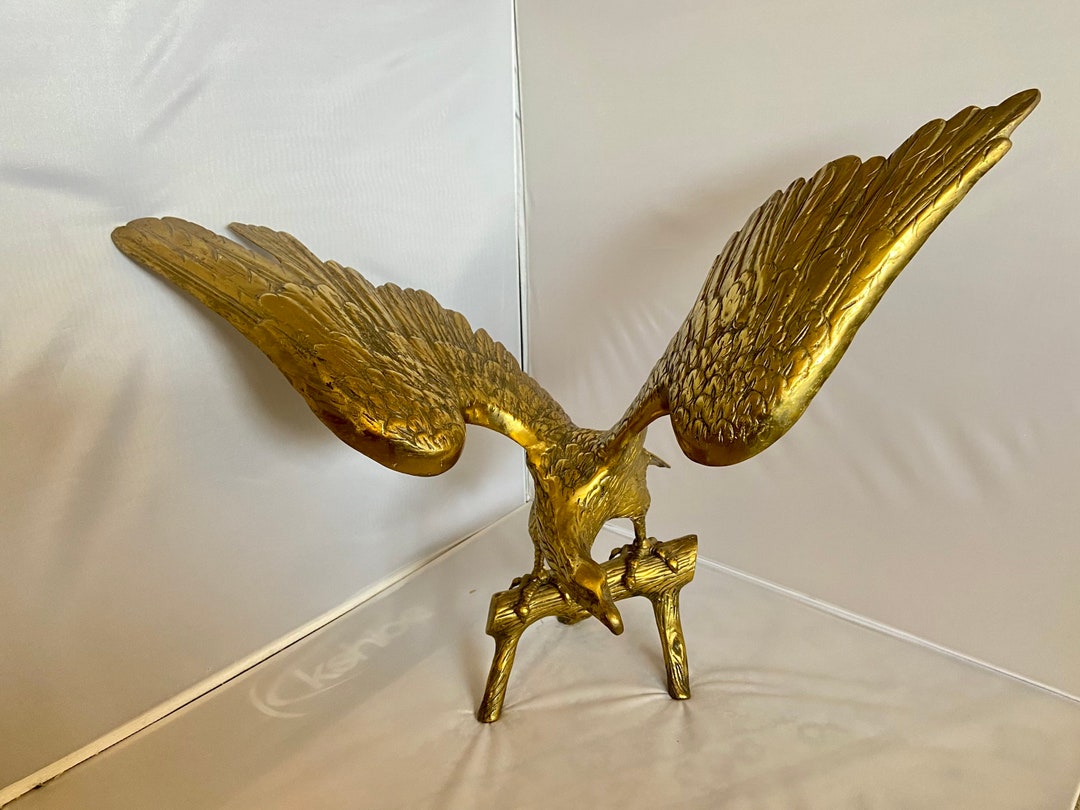 Solid Brass Colored Flying Eagle Statue on Branch 24 Wingspan Made in Korea Etsy