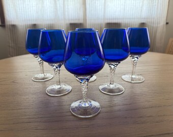 Set of 6 Sasaki Coronation Cobalt Blue Wine Glasses 6 Inches
