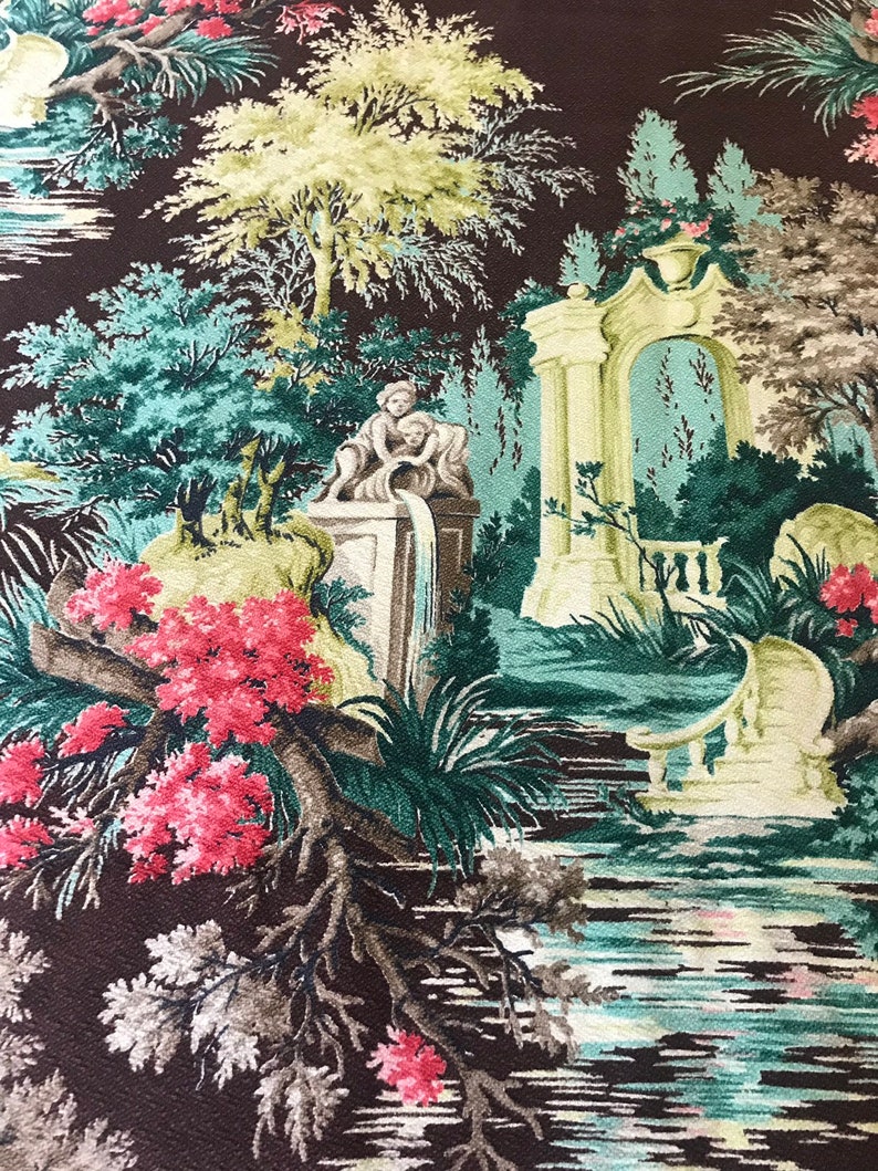 Vintage Barkcloth Drapes Curtains Grecian Garden Design Etsy