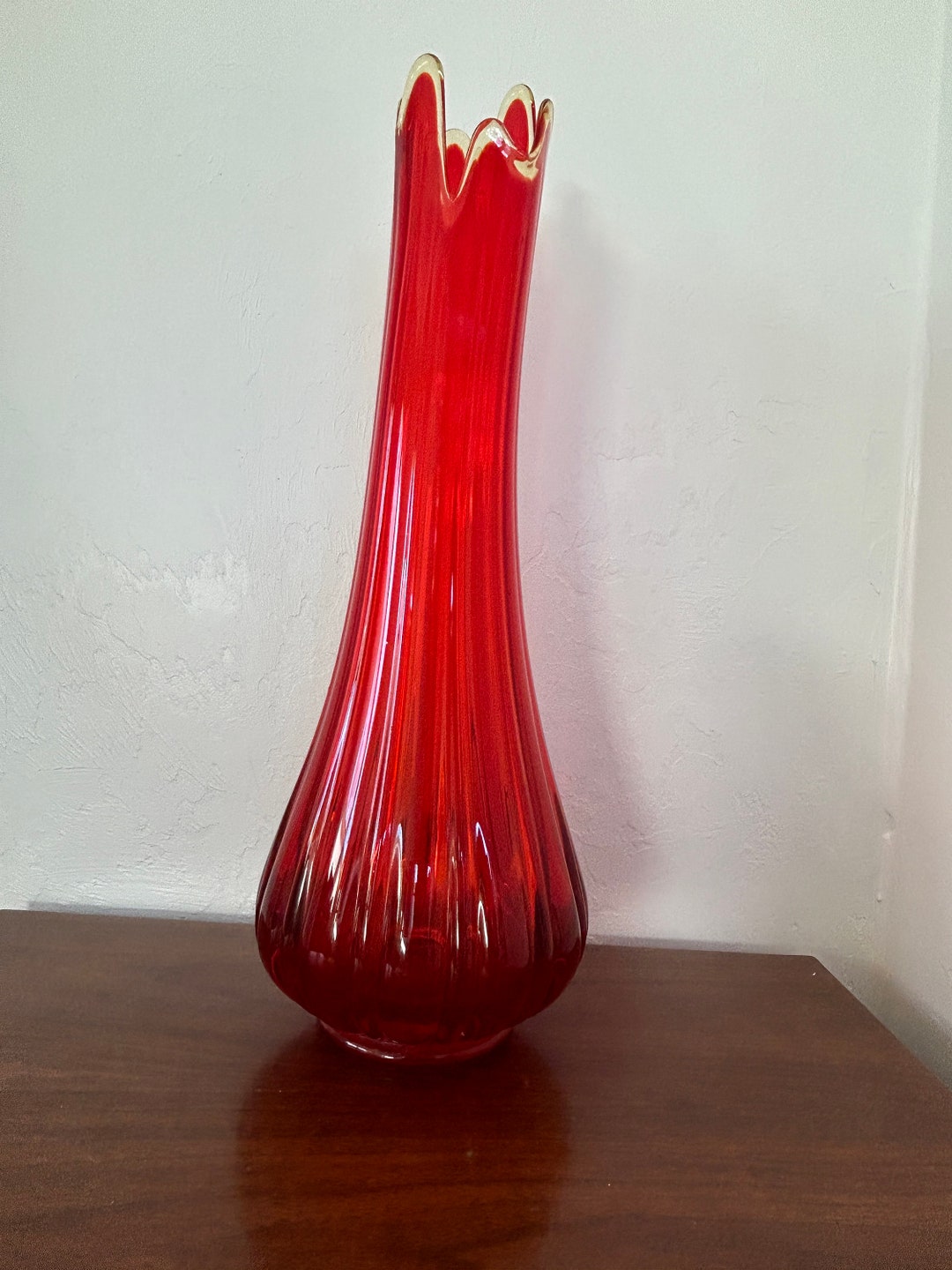 Huge Mid Century Red Swung Vase 21 Tall Etsy
