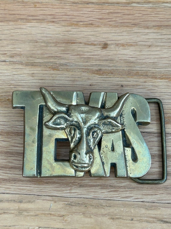 Solid Brass Texas Longhorn Belt Buckle Gem