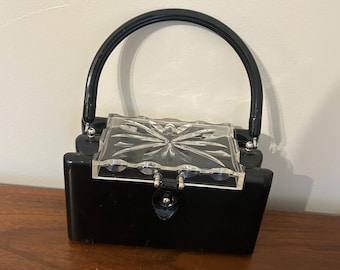 Black Lucite Handled Purse