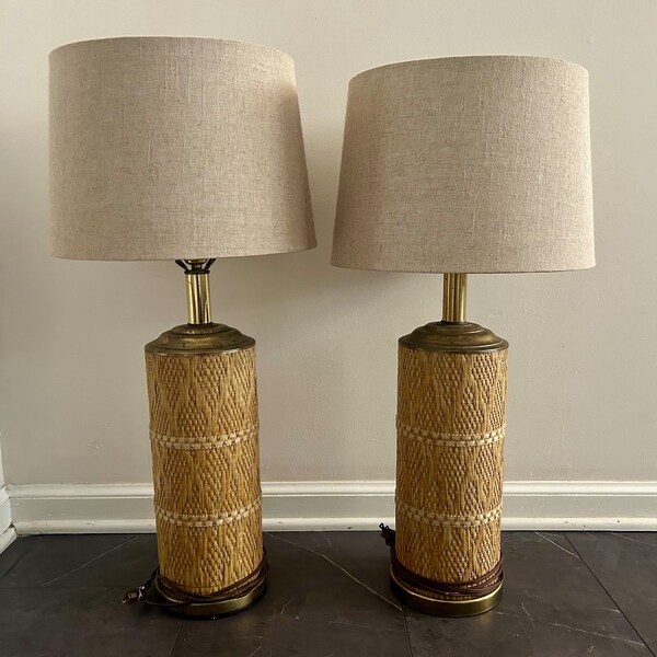 Pair of Maria Kipp Woven Table Lamps - Boho Mid Century