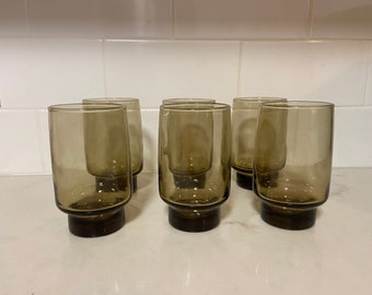 Libbey Brown Smoke Glass Stacking  Tumblers (set of 6)