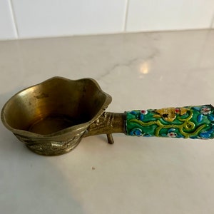 Antique Chinese Brass Enamel Handle Rice Scoop