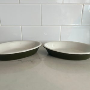 Pair of Vintage Hall Casserole Dish Ovenware - 703 Green Oval Dish 8&quot; x 5 3/4&quot;