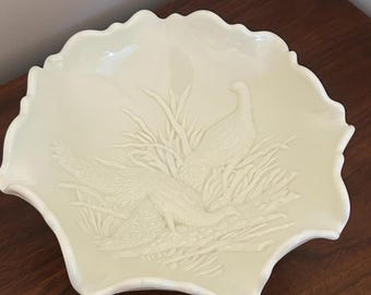 LG Wright Custard Uranium Peacock Bowl