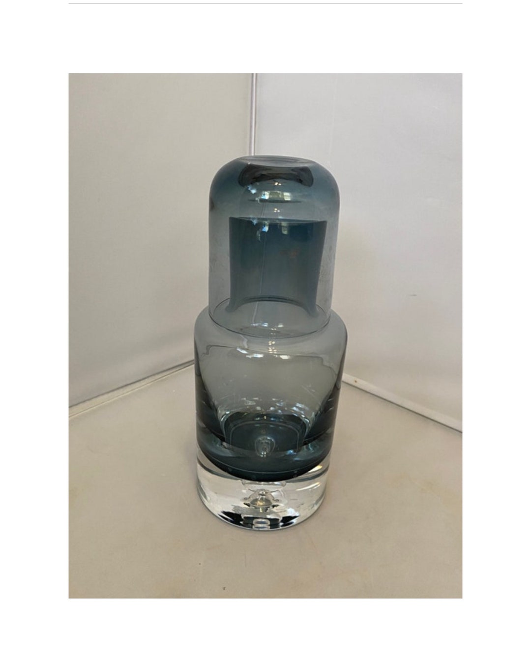 Krosno Poland Glass Decanter Blue Grey Smoked Glass Etsy