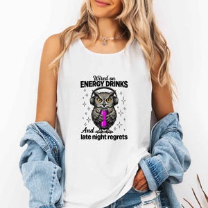 Owl Headphones PNG Drinks Humor Gift Hand Drawn Digital Download Headset Printable Beverage Fan Illustrated PNG Funny Graphic Retro Energy