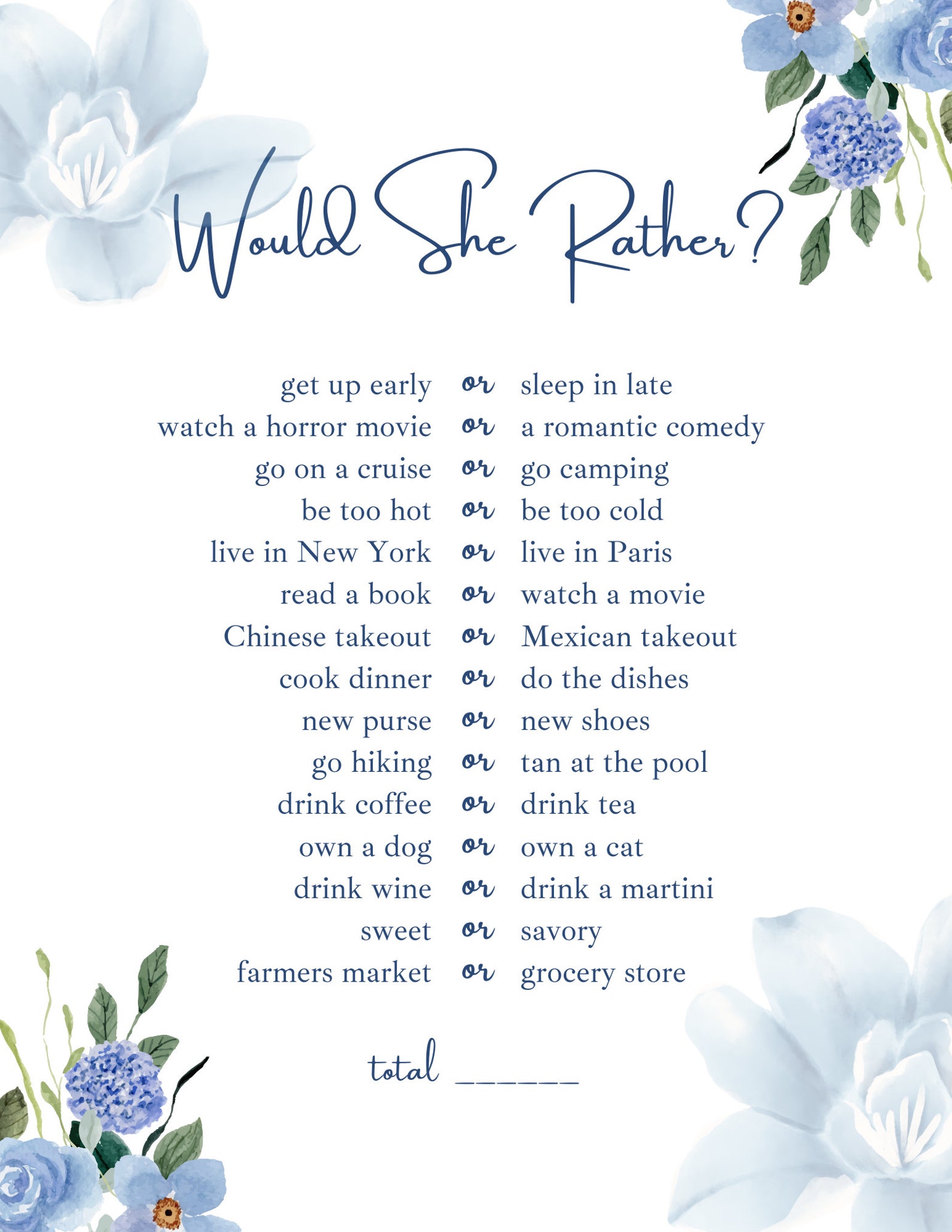 Would She Rather Bride Bridal Shower Bridal Shower Game Shower Digital ...