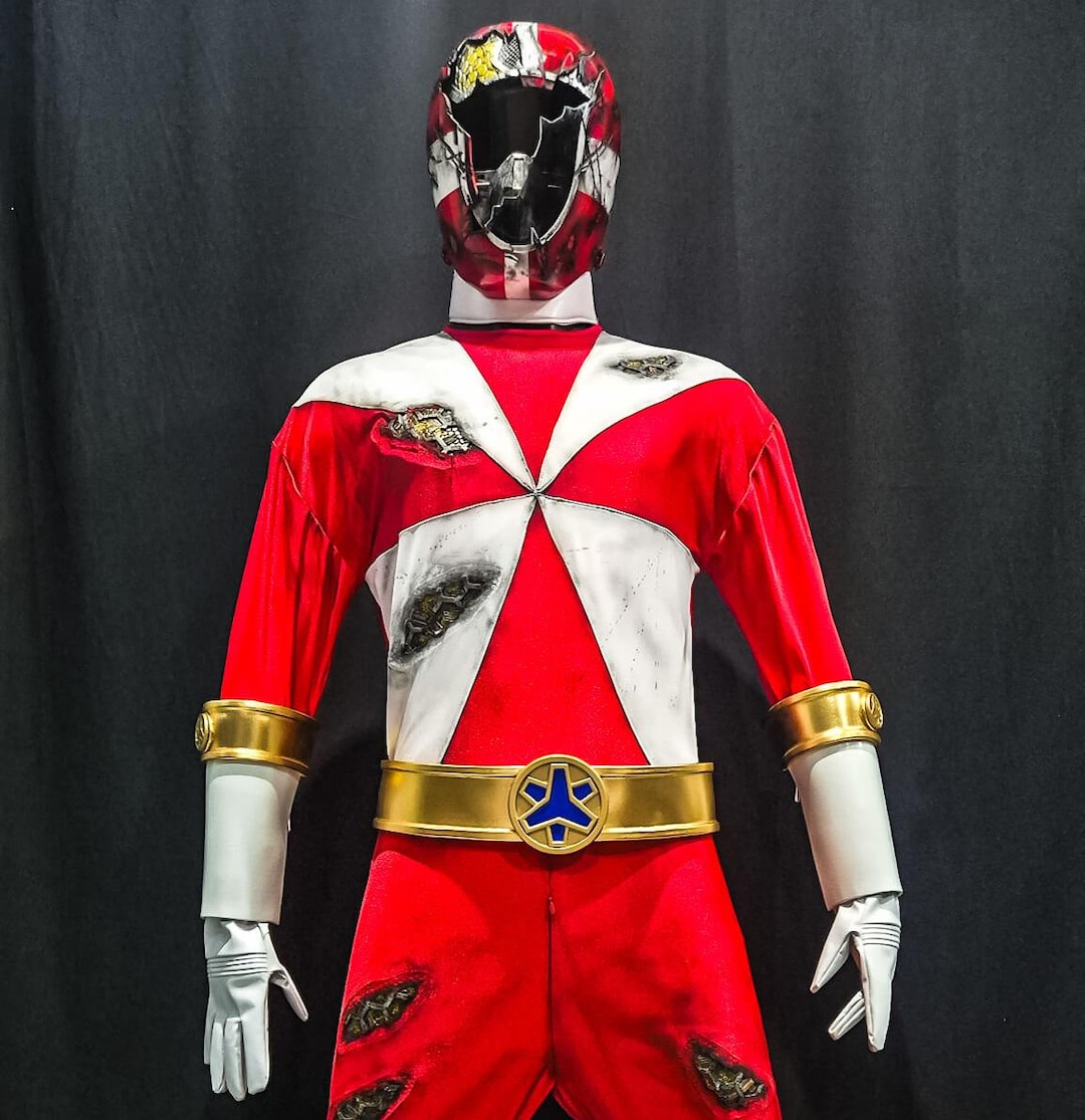Red Lightspeed Rescue Power Ranger Costume Full Set BATTLE DAMAGED