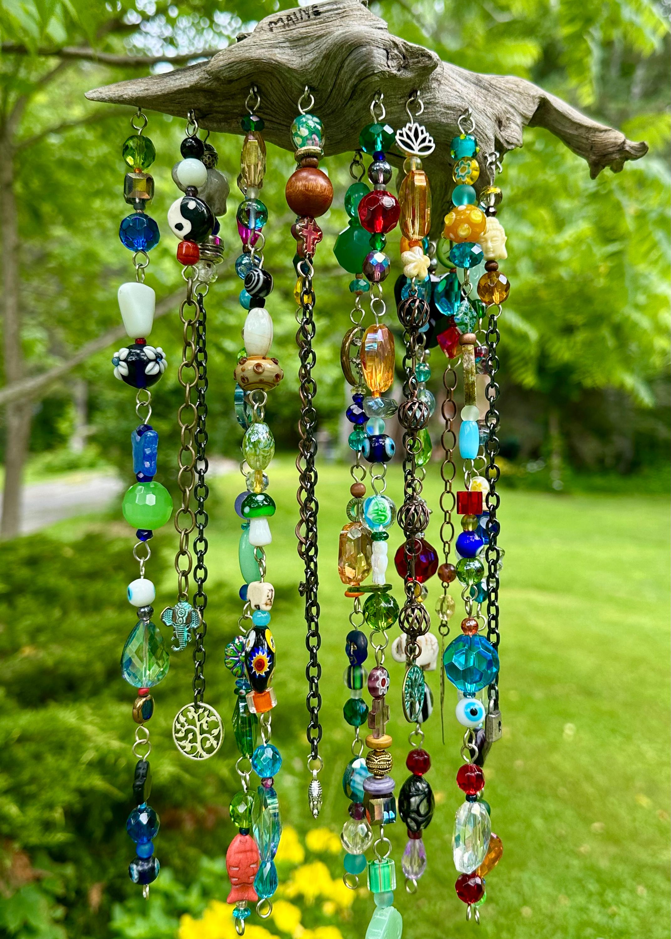 Magical Driftwood Beaded Suncatcher, Mystical Zen Mobile, Spiritual Suncatcher Accent,  Bohemian Home Accent