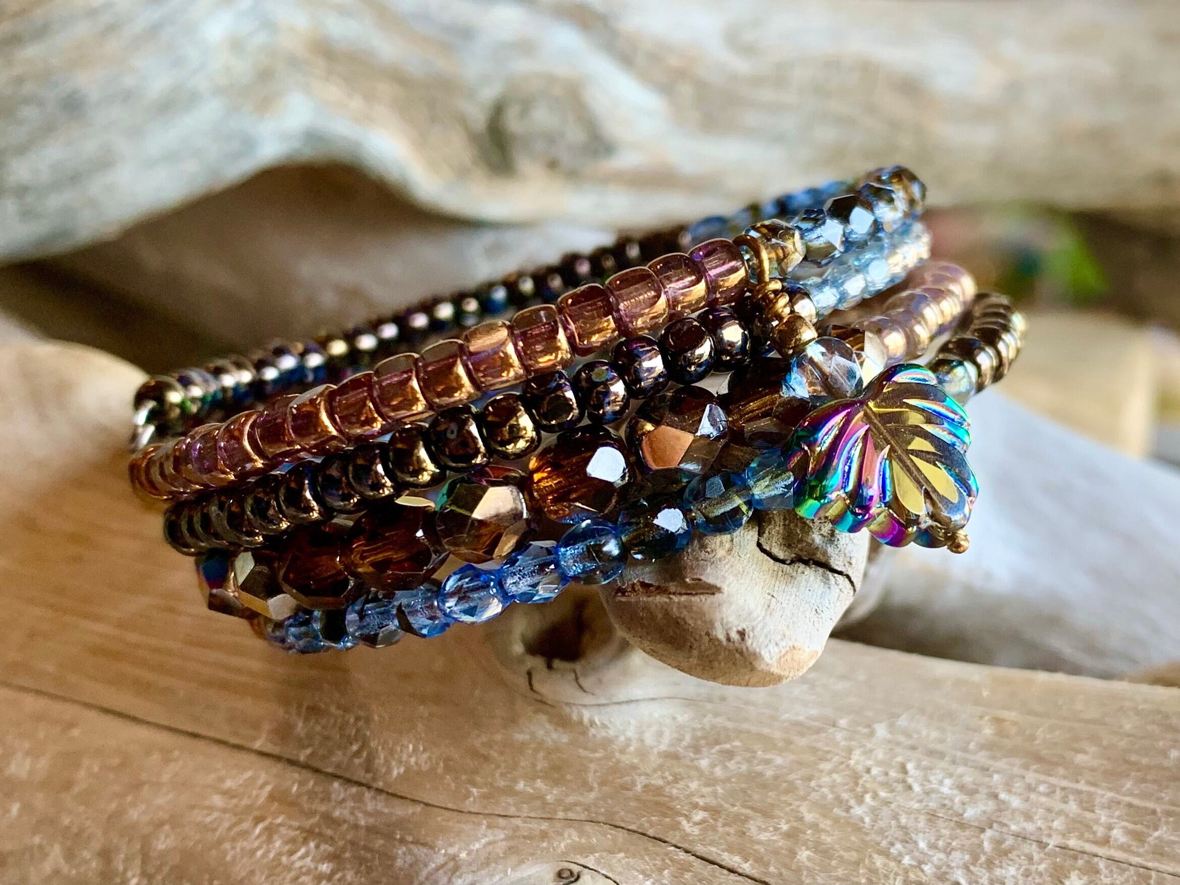 Bracelet / Boho Bracelet / Gift for Her / Gifts for Her - Etsy | Memory wire  wrap bracelets, Gemstone beads, Czech glass beads
