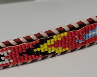 Vintage Leather Seed Bead Native American Southwest Belt - Etsy display picture 1