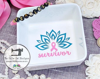 Breast Cancer Survivor Gift: Porcelain Trinket Dish with Peacock Sunflower Design