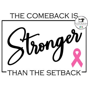 Könnte beinhalten: Schwarzweißgrafik mit dem Text "The Comeback Is Stronger Than The Setback" und einem rosa Band.