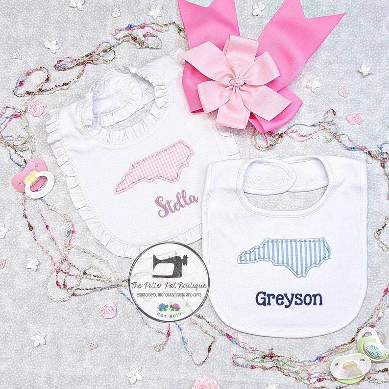 Embroidered North Carolina Baby Bib: Personalized Gingham or Seersucker ...