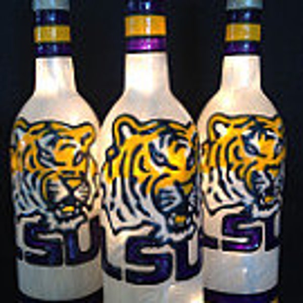 One LSU Tiger Jersey Stripes Wine Bottle Lamp