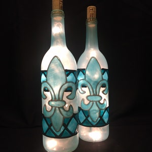 One Aqua and turquoise harlequin Bottle of Lights