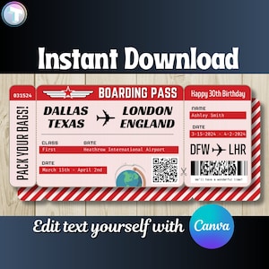 DIY Printable Editable Boarding Pass Surprise Fake Airline Ticket Trip ...