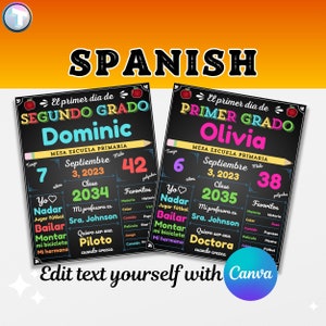 ESPAÑOL ! Carteles de Primer Dia de Escuela Easy DIY Canva Printable Editable First Day of School Sign 1st Day Back Chalkboard Imprimible