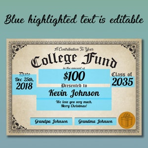 Printable Editable College Fund Certificate Gift Contribution - Etsy