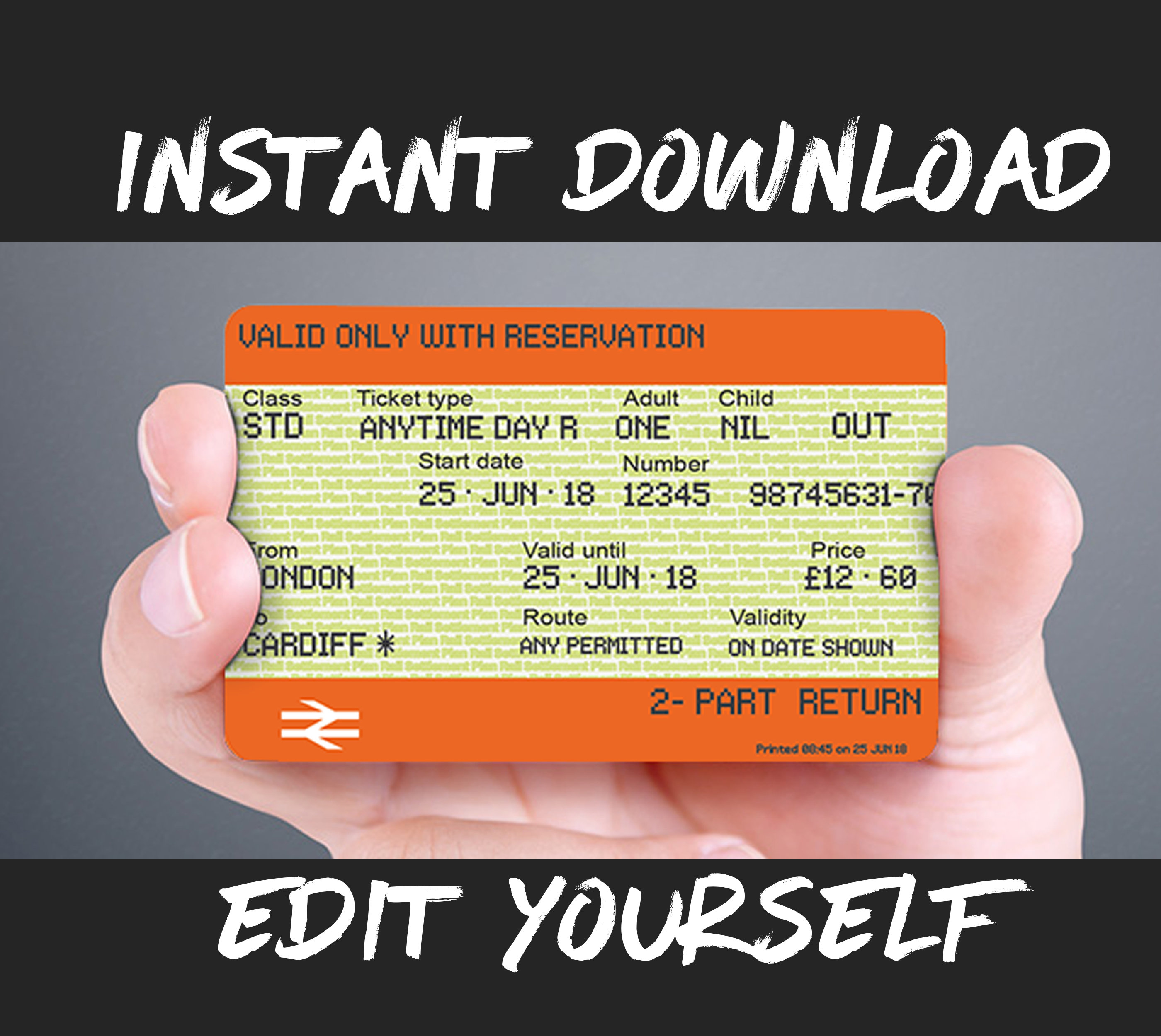 diy printable editable fake british national rail ticket etsy