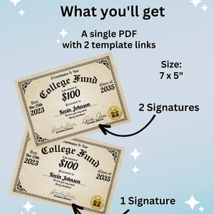 Printable Editable College Fund Certificate Gift Contribution to ...