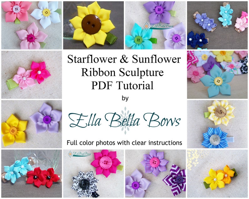 Instant Download, Starflower & Sunflower Ribbon Sculpture TUTORIAL in PDF image 1