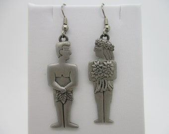Vintage Jonette Jewelry JJ Silver Tone Adam & Eve Hanging Earrings