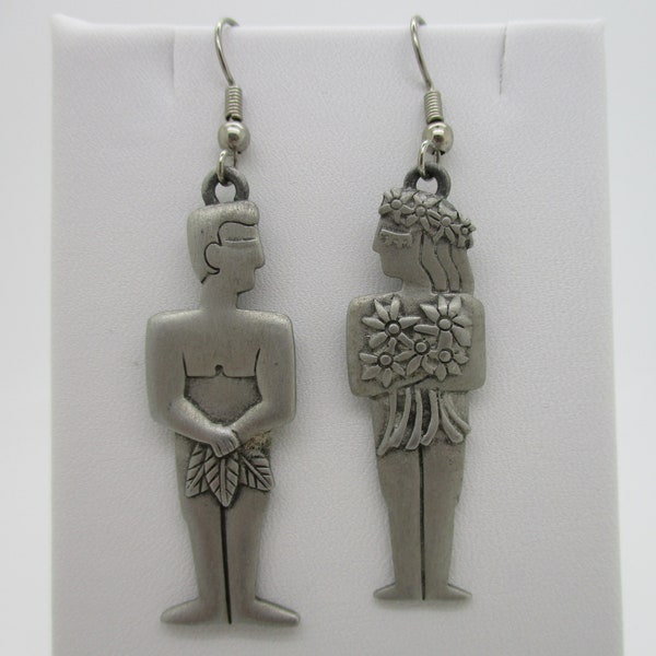 Vintage Jonette Jewelry JJ Silver Tone Adam & Eve Hanging Earrings