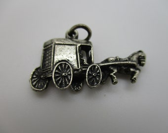 Vintage Sterling Silver Horse & Buggy Carriage Bracelet Charm