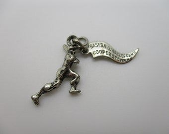 Vintage Sterling Silver Baseball Hall Of Fame Cooperstown NY Baseball Player Bracelet Charm