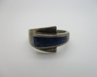Vintage Sterling Silver Inlaid Lapis Lazuli Ring US Size 7