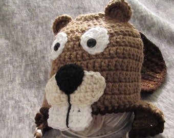 Crochet Busy Beaver Hat - Baby to Adult Sizes With Bulky Tail in Back - All Made to Order