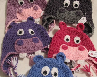 Crochet Hippo Hat/Beanie - Baby to Adult Sizes in Many Colors - Made to Order