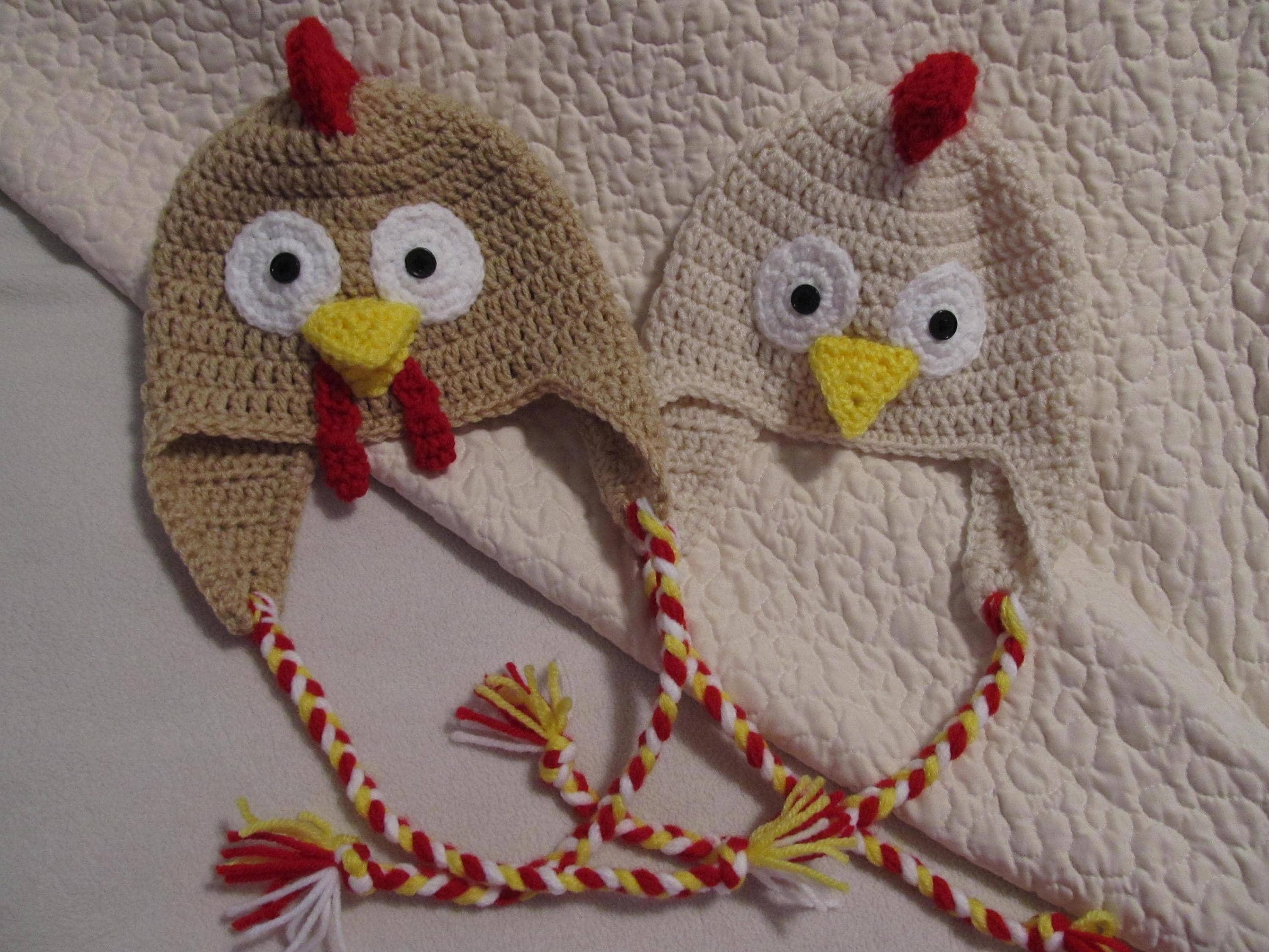 Crochet Rooster/Hen/Baby Chick Hat with Braided Ties Baby to | Etsy